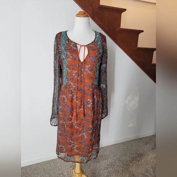 Sundance Dress Size S Oversized  Artist Devine Multiprint Tie Neck - Picture 7 of 8